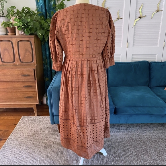 ASOS DESIGN | Button Through Broderie Midi Dress Brown Desert Bohemian New 12 - Picture 3 of 11